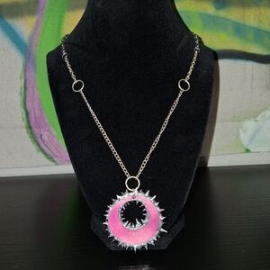 Handmade Silver Spiked & Pink Shell Pendant Necklace